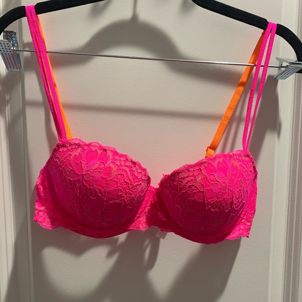 Victoria's Secret Vibrant Lace Bra - Pink and Orange